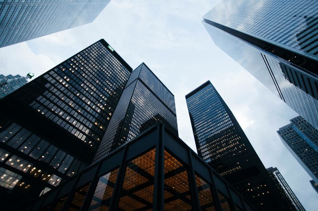 City skyscrapers shot from below